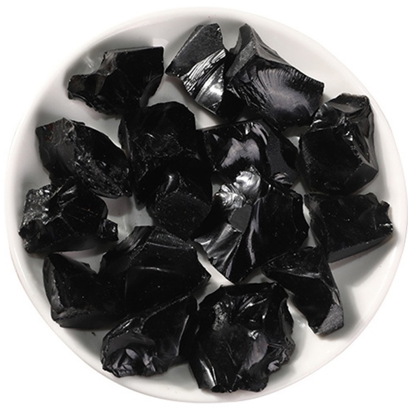 หินดิบธรรมชาติ.obsidian สีดำ 100 กรัม สำหรับตกแต่งบ้านและFengshui