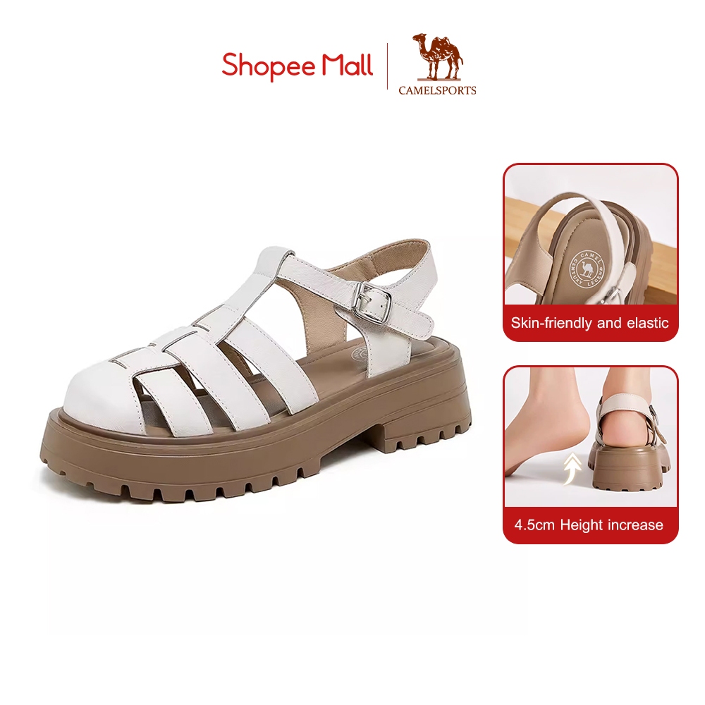 Camel SPORTS รองเท้าแตะ หนังวัวแท้ ส้นหนา สไตล์โรมัน สําหรับผู้หญิง