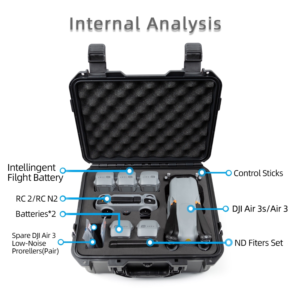 สําหรับ DJI Air 3S/Air3 กรณีสีดํามือถือ Explosin-proof กล่องสําหรับ Air3S อุปกรณ์เสริมกล่องเก็บใช้งานร่วมกับ RC2/RC-N3