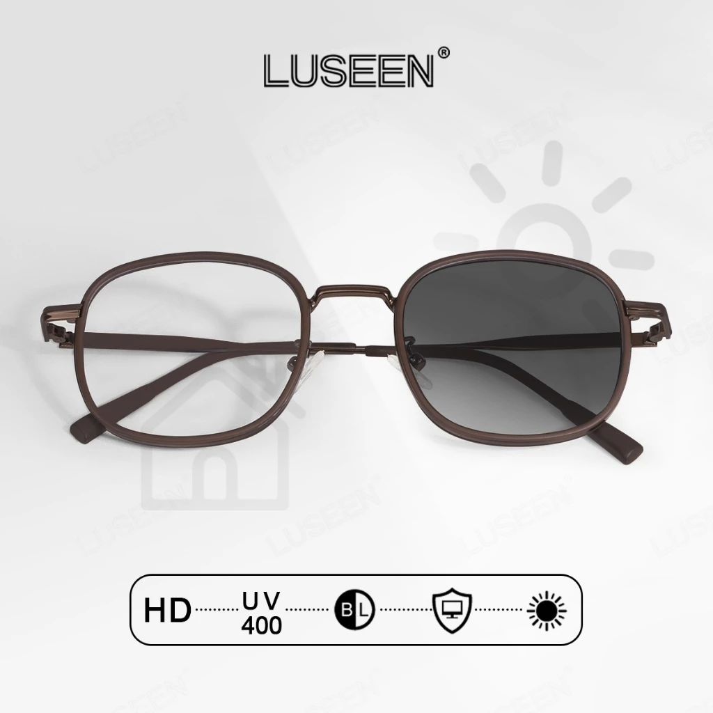 LUSEEN แว่นตา โฟโตโครมิก ป้องกันรังสีแว่นตาทรงกลมสําหรับผู้หญิง Man แว่นตากรอบเต็ม ยูนิเซ็กส์ ตา AG2263
