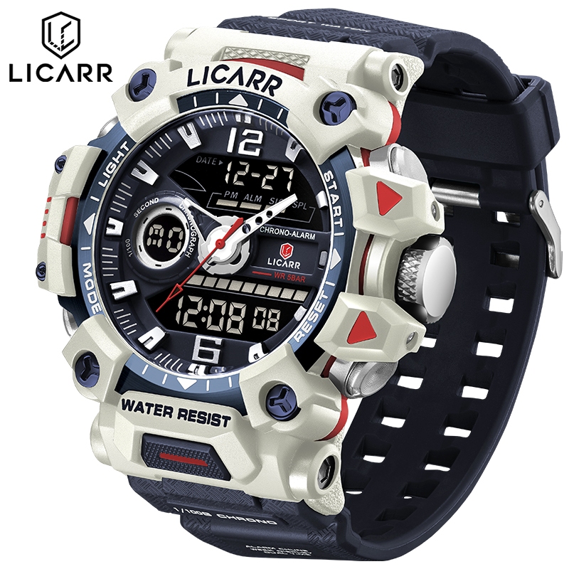 Licarr นาฬิกาผู้ชายแบรนด์ชั้นนําจอแสดงผลคู่ลําลองกันน้ําแนวโน้มแฟชั่นวันที่ส่องสว่างนาฬิกาจับเวลา953