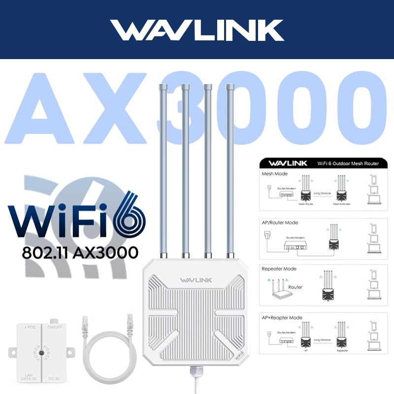 Wavlink AX3000M จุดเชื่อมต่อกลางแจ้งพร้อม Active POE WiFi สัญญาณ Long Extender สําหรับ Starlink WiFi