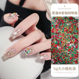 Rou Bao 5g เล็บวัสดุคริสต์มาสผสมลูกปัดแผ่นโลหะเล็บ Art DIY Charms ตกแต่ง