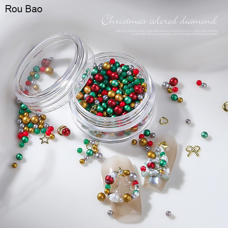 Rou Bao 5g เล็บวัสดุคริสต์มาสผสมลูกปัดแผ่นโลหะเล็บ Art DIY Charms ตกแต่ง