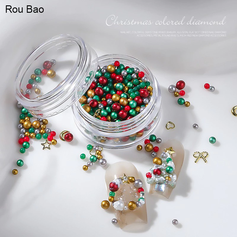 Rou Bao 5g เล็บวัสดุคริสต์มาสผสมลูกปัดแผ่นโลหะเล็บ Art DIY Charms ตกแต่ง