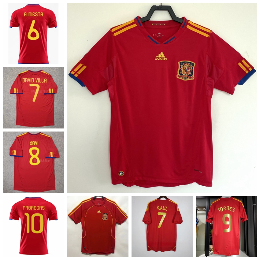 2008 2010 UEFA ฟุตบอล Championship World Cup สเปน Home Retro Jersey Iniesta Xavi Torres Fabregas Sil