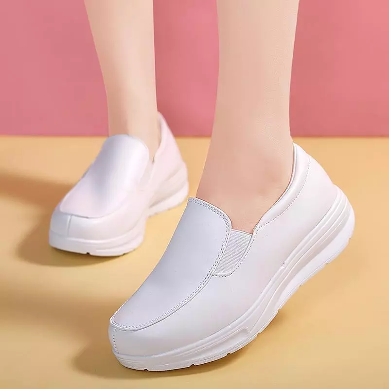 ผู้หญิงรองเท้าพยาบาล Casualhosppital Wedges รองเท้าโยกและหนา Soled รองเท้าผ้าใบ