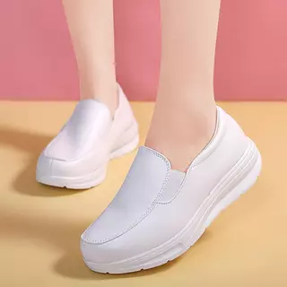 ผู้หญิงรองเท้าพยาบาล Casualhosppital Wedges รองเท้าโยกและหนา Soled รองเท้าผ้าใบ