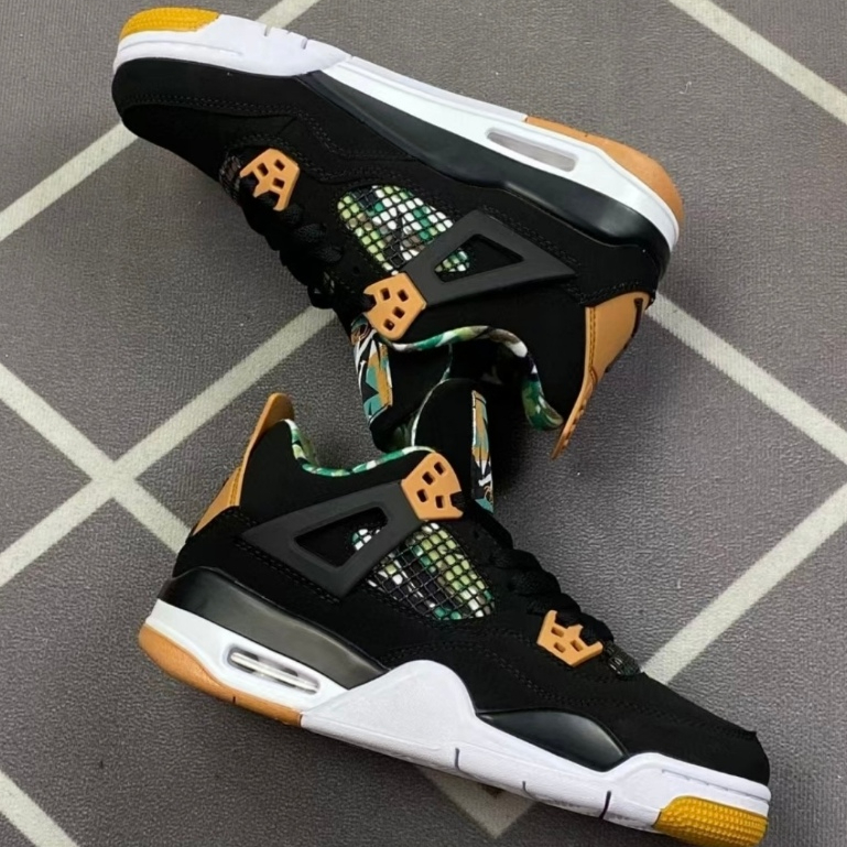 Air Jordan 4 สบายทนทาน Anti-Slip ทนต่อการสึกหรอ Mid-Top Retro รองเท้าบาสเก็ตบอลผู้ชายผู้หญิงสไตล์เดียวกันสีดําสีน้ําตาลสีเขียว