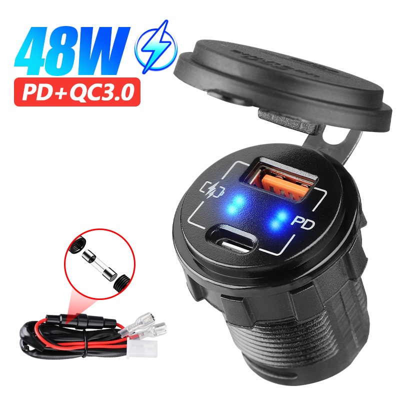 48w อะแดปเตอร์ชาร์จรถจักรยานยนต์ Quick Charge usb กันน้ํา 12-24V QC ซ็อกเก็ตเครื่องชาร์จสําหรับ Camper เรือรถอุปกรณ์เสริม