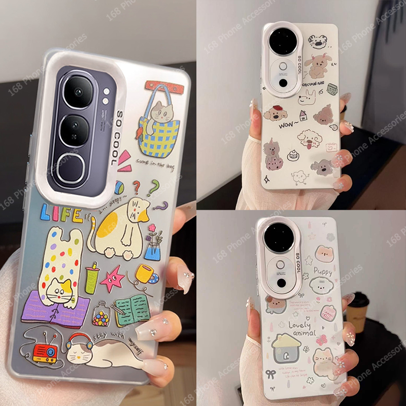 เคส Vivo V40 V30 Y200 5G เคส Vivo Y19S V40 V30 Pro เคสน่ารักแมวสุนัข ins สไตล์กันกระแทกเคลือบฮาร์ดเคสโทรศัพท์ IMD ชุบปุ่มโทรศัพท์