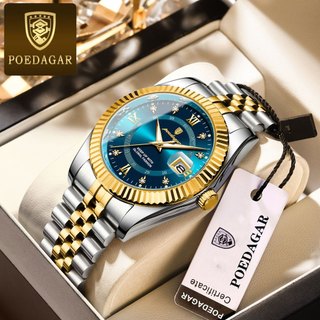 POEDAGAR Gold Watch For Men Waterproof Original Fashion Luxury Mens Watches Stainless Steel Relo