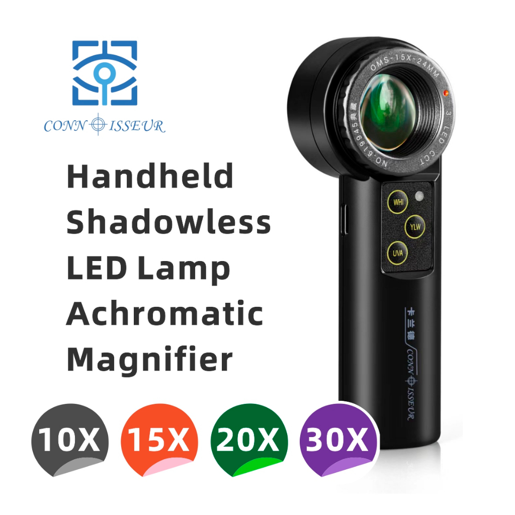 Oms-10x OMG 20X Shadowless LED แว่นขยายมือถือ Achromatic Loupe โบราณเพชรอัญมณีเครื่องประดับนาฬิกา Identification Instruments เครื่องมือ