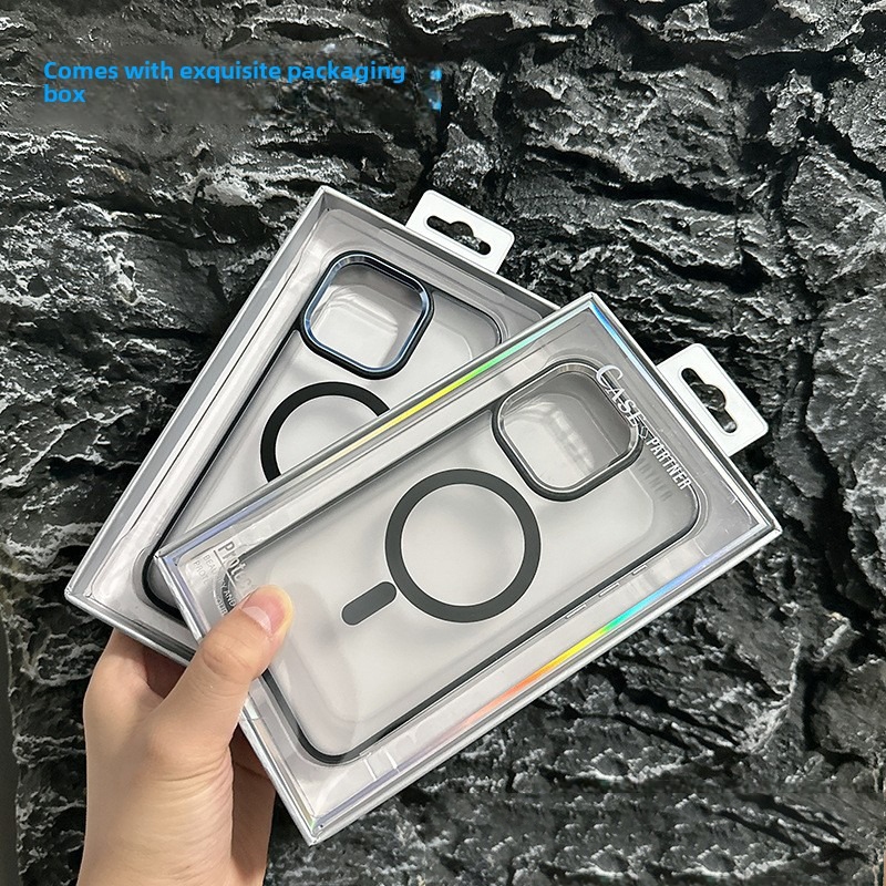 เหมาะสําหรับ iPhone13/14/15promax เคสโทรศัพท์โปร่งใส Frosted Apple 14 มาพร้อมกล่อง 13 แหวนเลนส์โลหะ