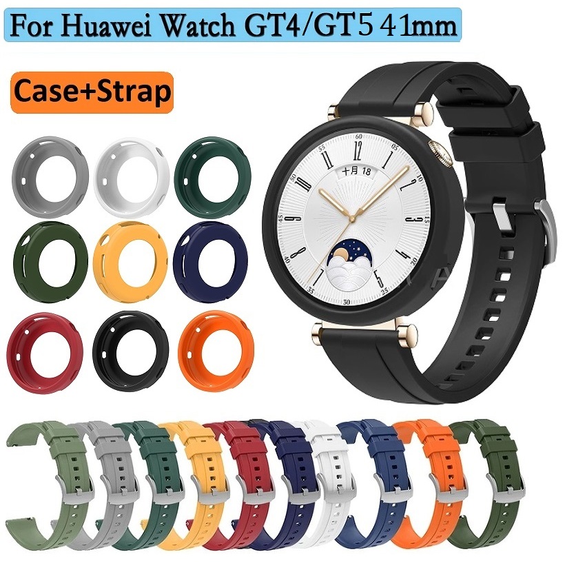 Same Color เคส + สาย Compatible for Huawei Watch GT 5 Strap 41mm Huawei Watch GT 5 เคส Silicone สาย Huawei Watch GT 4 Case Watch Protector Huawei Watch GT4 Strap Shell Watchband Huawei GT4 Strap Soft Slicone Huawei GT5 สาย 41mm