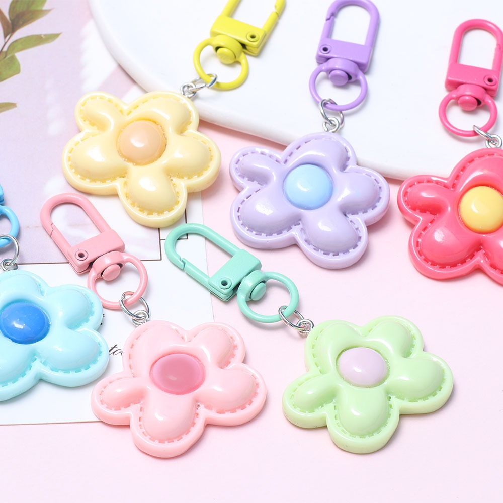 1 ชิ้นดอกไม้ที่มีสีสันพวงกุญแจแยกแหวน Keyfob Charm สําหรับของขวัญนักเรียนเครื่องประดับทําอุปกรณ์เสริม