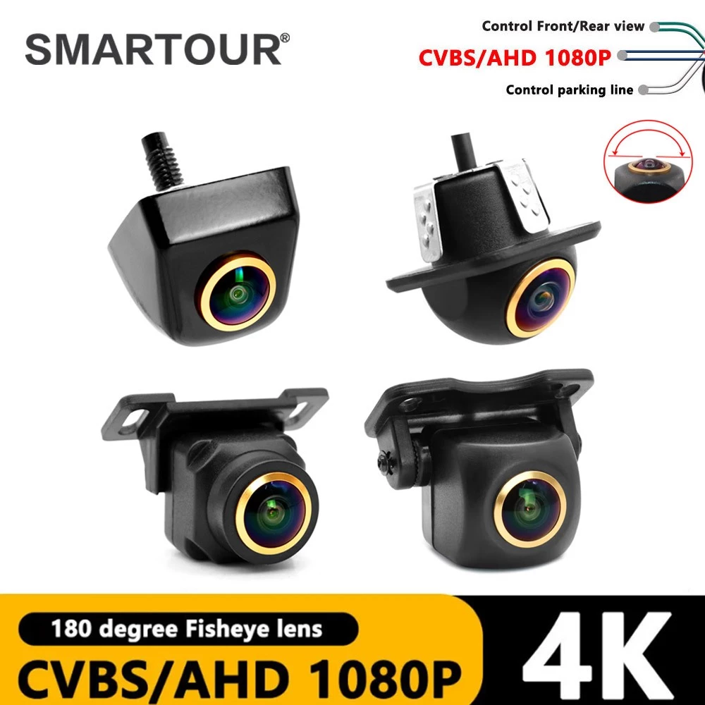 รถดูด้านหลังกล้อง 4K AHD CVBS 1080P HD กล้องย้อนกลับมุมกว้าง Night Vision Golden 180 Fisheye Len รถย้อนกลับกล้อง