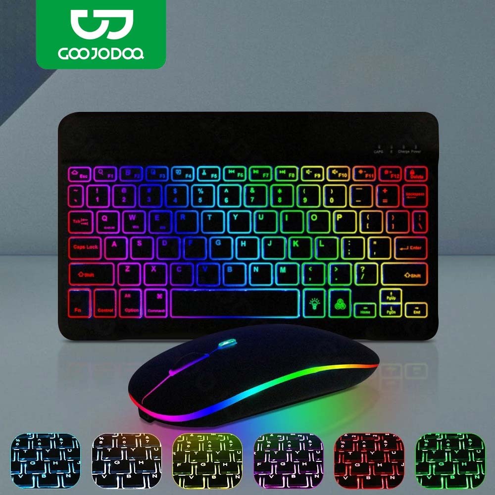 GOOJODOQ คีย์บอร์ดไทย ใหม่แบ็คไลท์ไล่โทนสี Bluetooth keyboard,เมาส์ไร้สาย,คีย์บอร์ด ipad