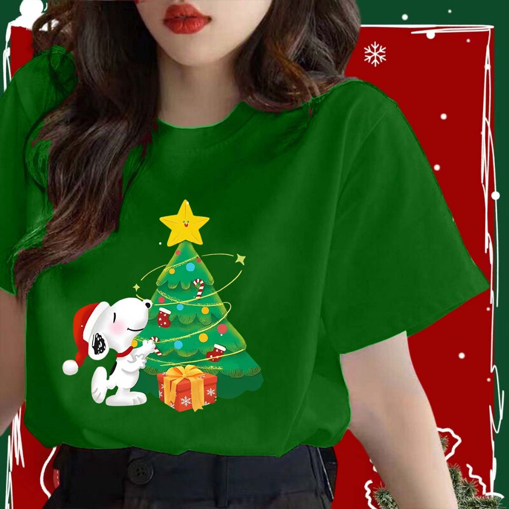 เสื้อคริสต์มาส Merry Christmas Snoopy T-Shirt Xmas Gift ซานตาคลอส พิมพ์ลาย