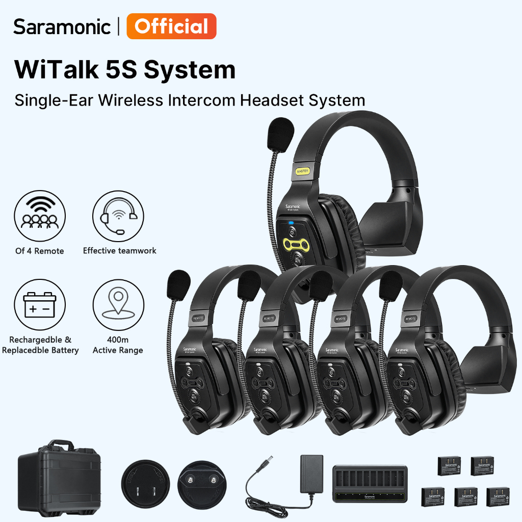 Saramonic WiTalk WT5S 5-Person Professional Wireless Intercom ชุดหูฟังระบบ Head-Mounted Integrated W
