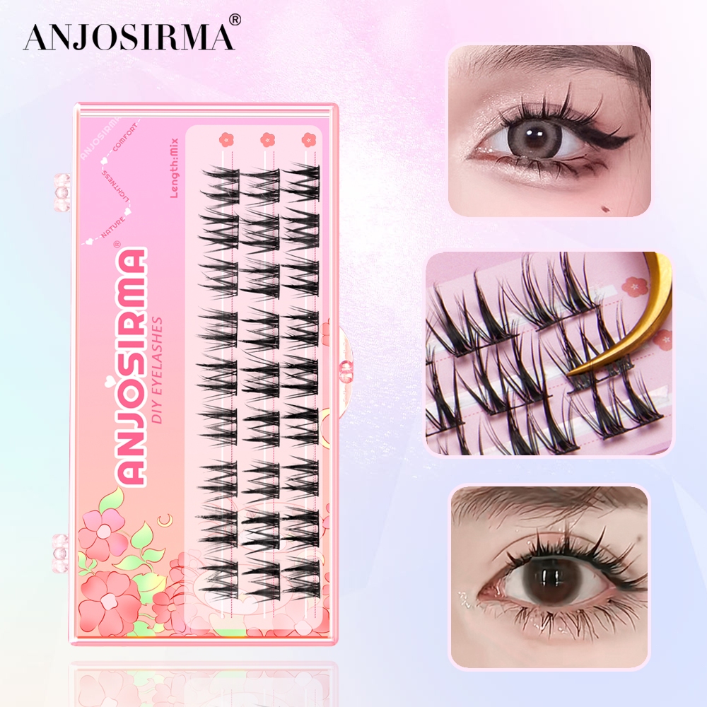[ใหม่] Anjosirma คลัสเตอร์ต่อขนตา แบบคู่ ลายดอกไม้ ใช้ซ้ําได้ สําหรับต่อขนตา DIY