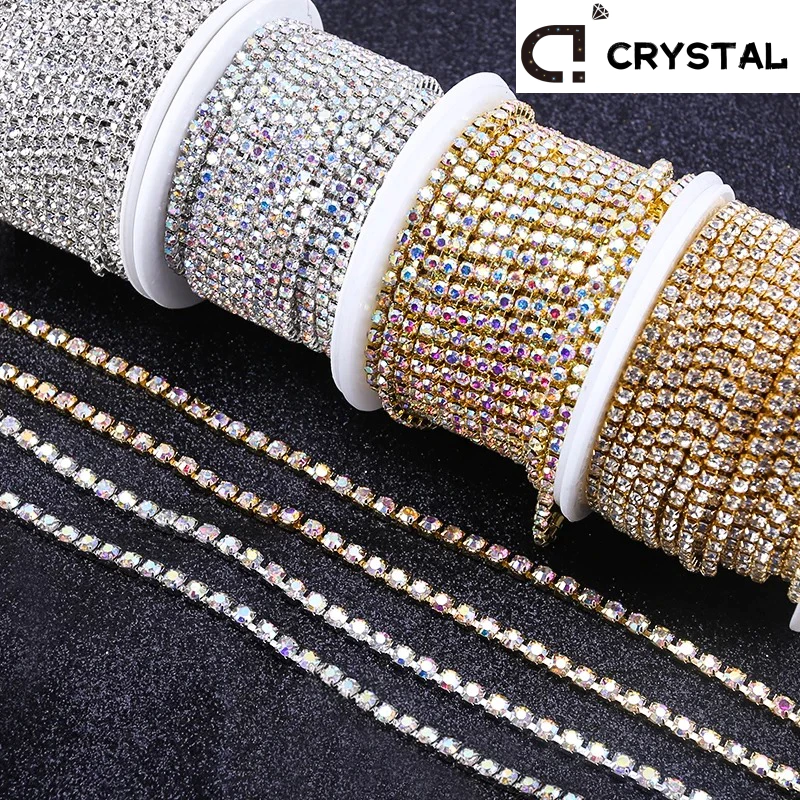 1yard/91 ซม.Rhinestones Chain คริสตัล Glitter เย็บสําหรับชุดอุปกรณ์เสริมตกแต่ง