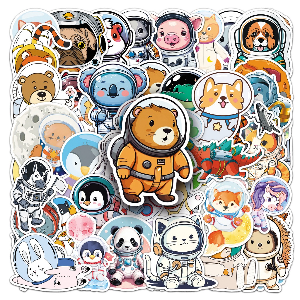 50ชิ้นตลกสัตว์น่ารัก ‌Capybara Cat นักบินอวกาศสติกเกอร์กันน้ํา DIY สําหรับเคสโทรศัพท์แล็ปท็อปรถสติกเกอร์ Creative Home Decal