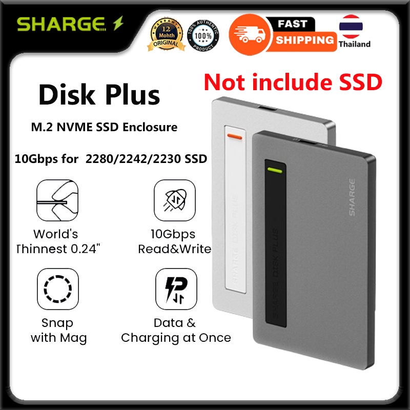 Sharge Disk Plus M2 SSD Enclosure 4TB 10Gbps กรณี USB 3.2 Gen2 เครื่องมืออะแดปเตอร์ภายนอกฟรีพร้อมระบ