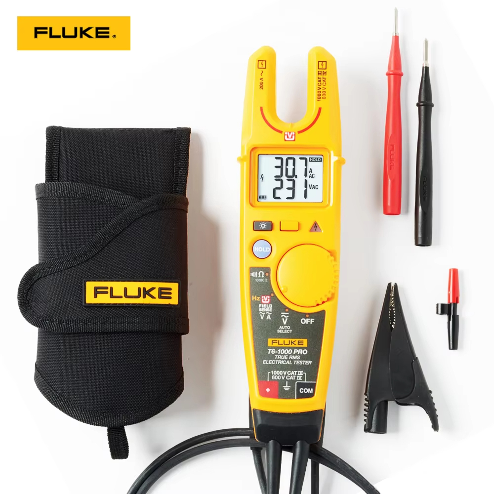 Fluke T6-1000 PRO เครื่องทดสอบไฟฟ้าแคลมป์แอมมิเตอร์ 1000V AC/DC True RMS สว่านส้อมพร้อม Fluke Carry 