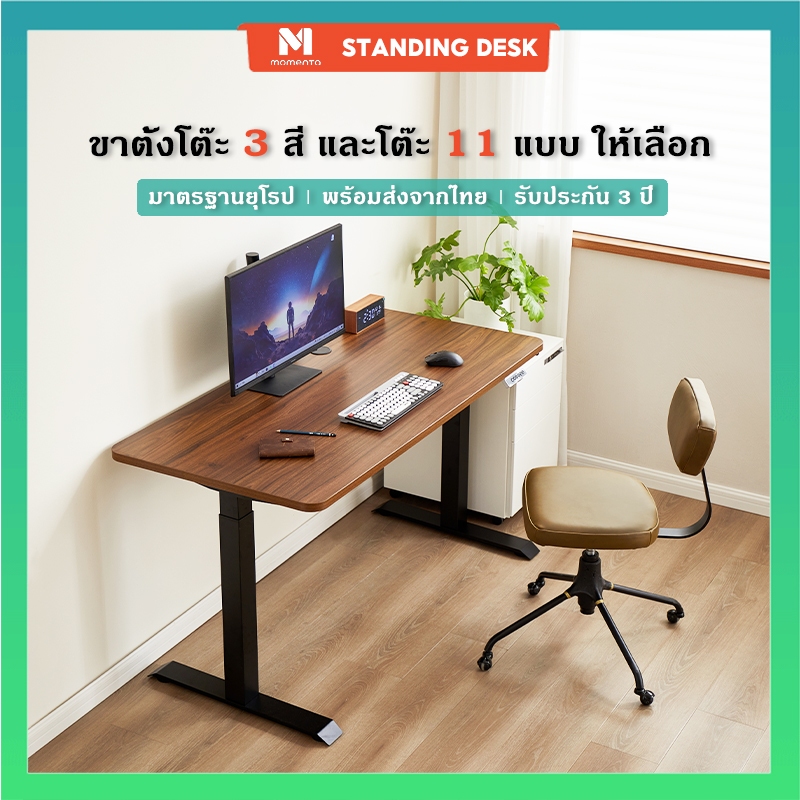 Momenta โต๊ะปรับระดับไฟฟ้า electric standing desk โต๊ะ gaming desk โต๊ะคอม 120cm หน้าสีวอลนัท โต๊ะเล่นเกม 140x70 cm โต๊ะ ergonomic desk ขาโต๊ะไฟฟ้าสีขาว สีเทา สีดำ office adjustable table พร้อม USB charge