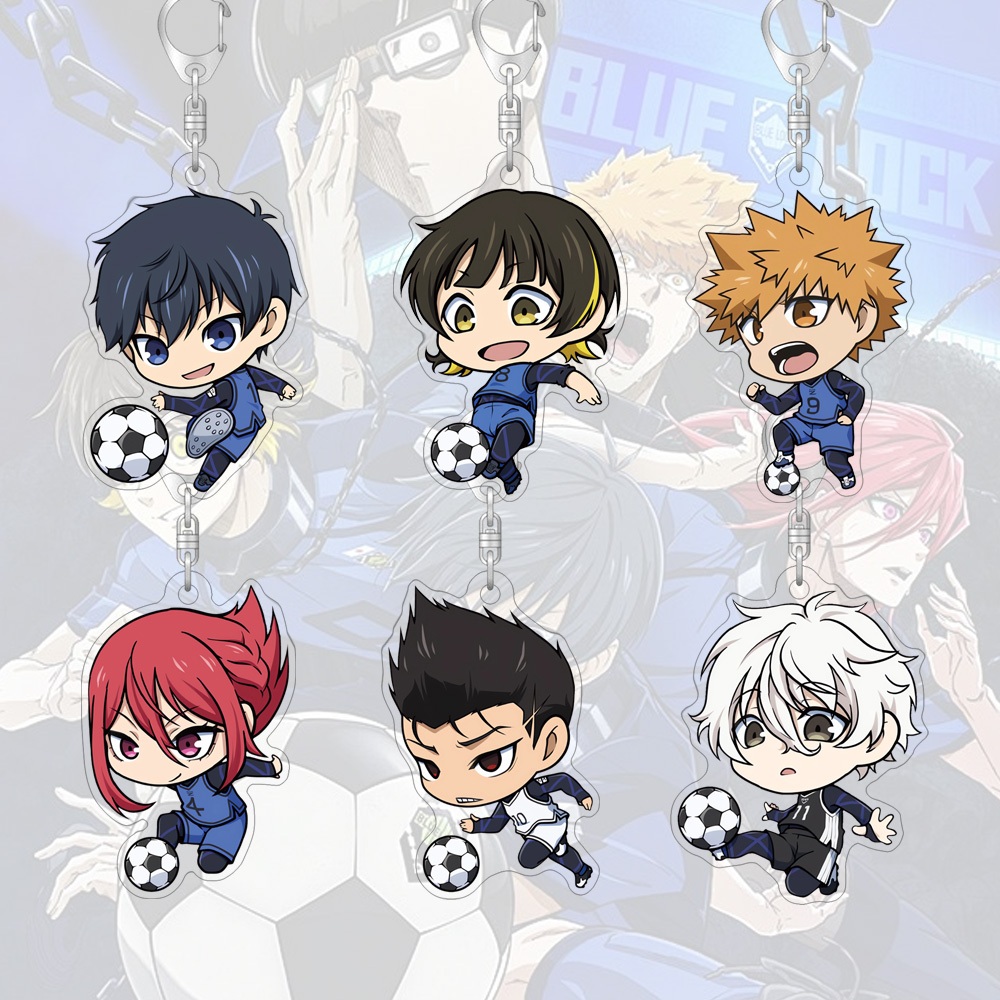 พวงกุญแจอะคริลิคสีฟ้าล็อคการ์ตูนน่ารักกระเป๋าตกแต่งกระเป๋านักเรียนจี้ขนาดเล็กของขวัญแหวนกุญแจ