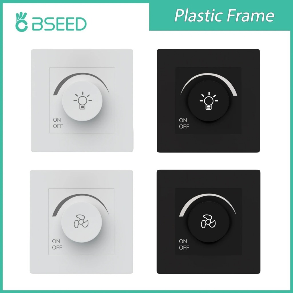 Bseed เดี่ยว Dimmer สวิทช์ลูกบิดผนังสวิตช์ไฟกรอบพลาสติกแผงความเร็วพัดลมผนังสวิทช์ EU มาตรฐาน