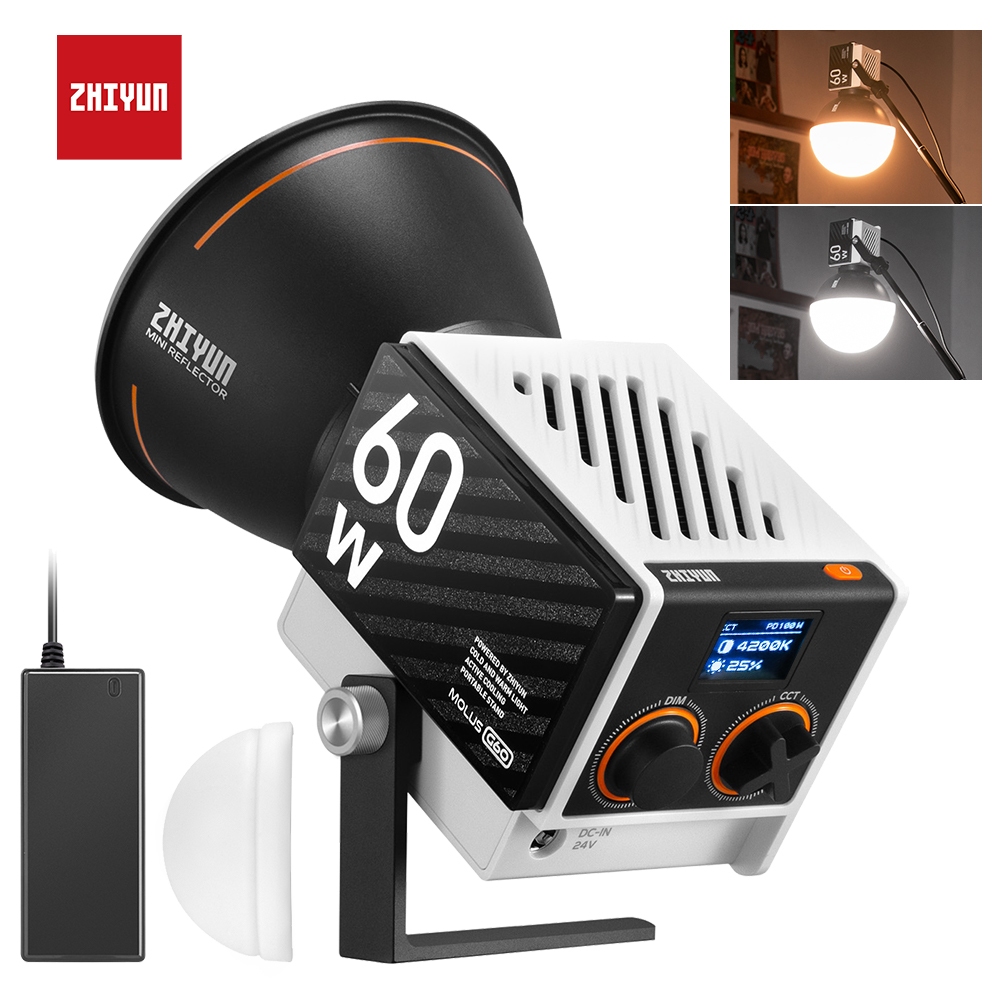Zhiyun MOLUS G60 COB 60W พ็อกเก็ตไฟ LED การถ่ายภาพวิดีโอสําหรับสตูดิโอถ่ายภาพบันทึกการถ่ายภาพกลางแจ้