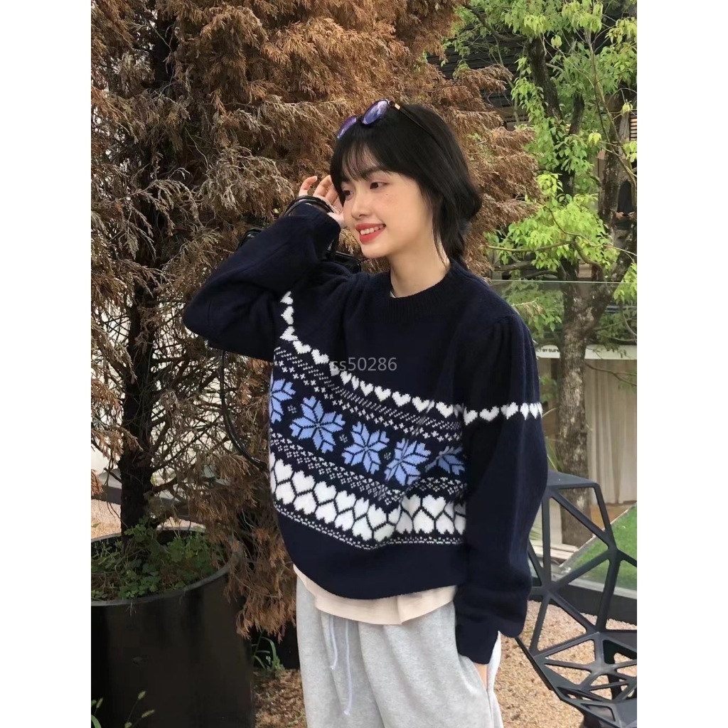Suxi Retro French หลวมฤดูใบไม้ร่วงใหม่รอบคอแขนยาวถักเสื้อกันหนาวเสื้อกันหนาวผู้หญิง 240928