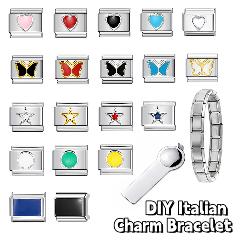 แฟชั่นใหม่ Love Butterfly Star สไตล์อิตาลี charm สร้อยข้อมือโมดูล charm สร้อยข้อมือ link ชุด 9 มม.สร้อยข้อมือสแตนเลส DIY เครื่องประดับทํา