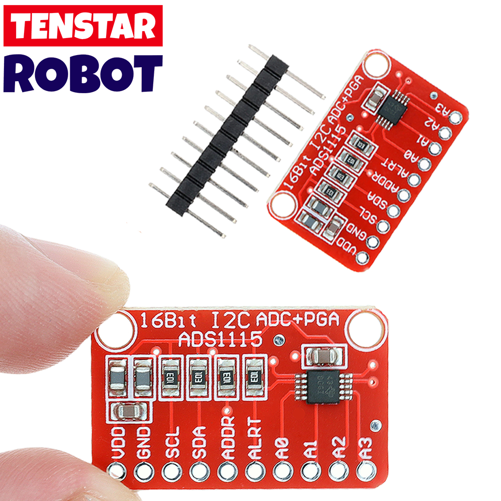 Tenstar ADS1115 โมดูลบอร์ดสีแดง 16 บิต I2C ADC 4 ช่องพร้อม Pro Gain Amplifier