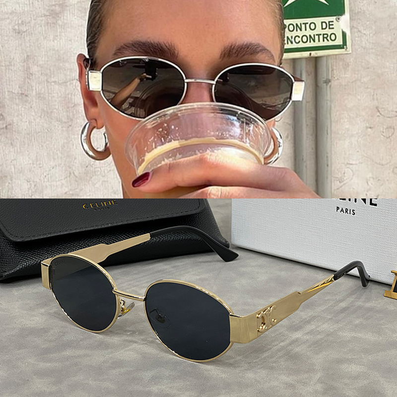 แว่นกันแดดสไตล์คลาสสิก Céline, แว่นกันแดดแฟชั่น, แว่นกันแดดเดินทางป้องกันแสงสะท้อนโลหะคลาสสิก kqoh