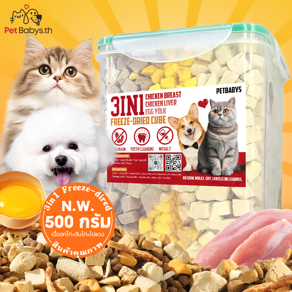 😸MIX 3 ชนิด🔥อกไก่ฟรีซดราย 500 ก ขนมในถัง Freeze Dried แมว ขนมฟรีซดราย ฟรีดดรายแมว ขนมสุนัข แมวและสุนัข