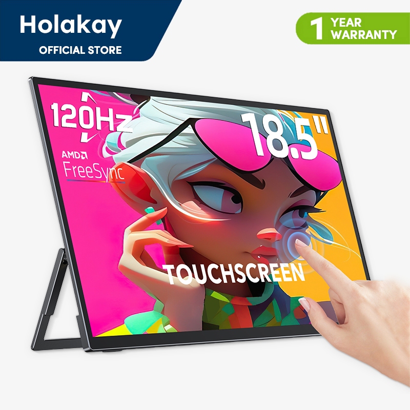 Holakay Portable Monitor Touchscreen 18.5 นิ้ว 120hz w/VESA & 180° ขาตั้งแบบปรับได้สําหรับแล็ปท็อป P