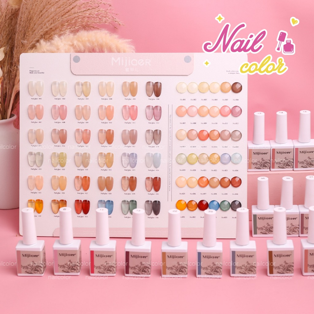 mijiaer 36 สีน้ําแข็งใสเล็บชุด (หนึ่งขวดหนึ่งสียาทาเล็บกาวฟรีการ์ดสี) สีนู้ดชานมสีสี่ฤดูกาลกึ่งใสวุ้นสี