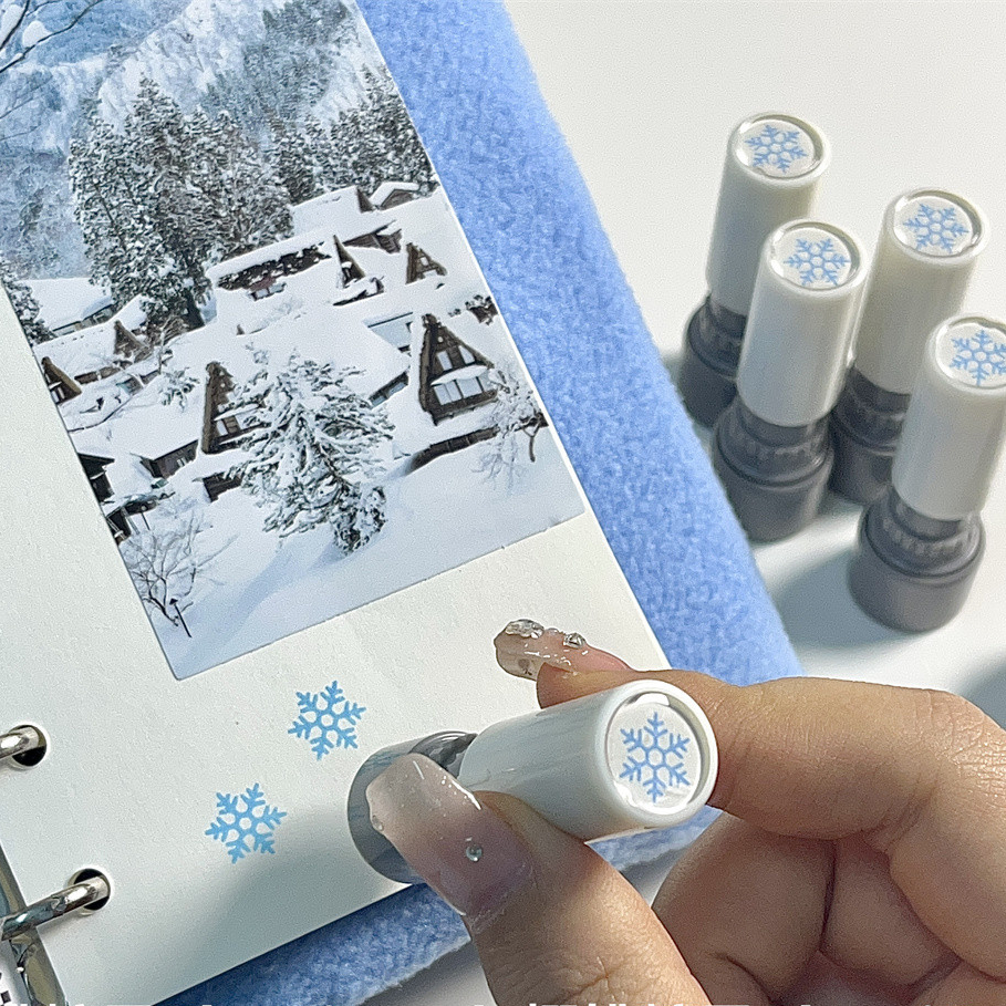 คู่มือบรรยากาศฤดูหนาวซีล DIY ตกแต่ง Blue Snowflake Seal น่ารัก Snowball Theme วัสดุ