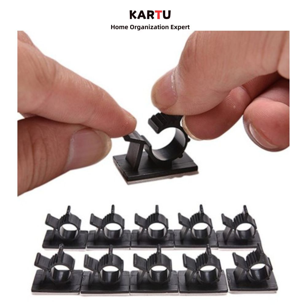 【3M ความหนืดสูง】10 ชิ้น คลิปหนีบสายไฟติดกาวแบบปรับได้ ทำจากไนลอน สำหรับบ้านและสำนักงาน