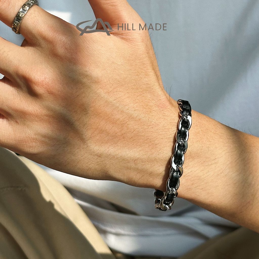 ไทเทเนียมเหล็กหนังรวมกันสร้อยข้อมือสําหรับผู้ชายหลายขนาด/ผู้ชายสวมใส่ทุกวันที่มีคุณภาพสูงที่มีเสน่ห์มินิมอลสร้อยข้อมือคู่ อืม103