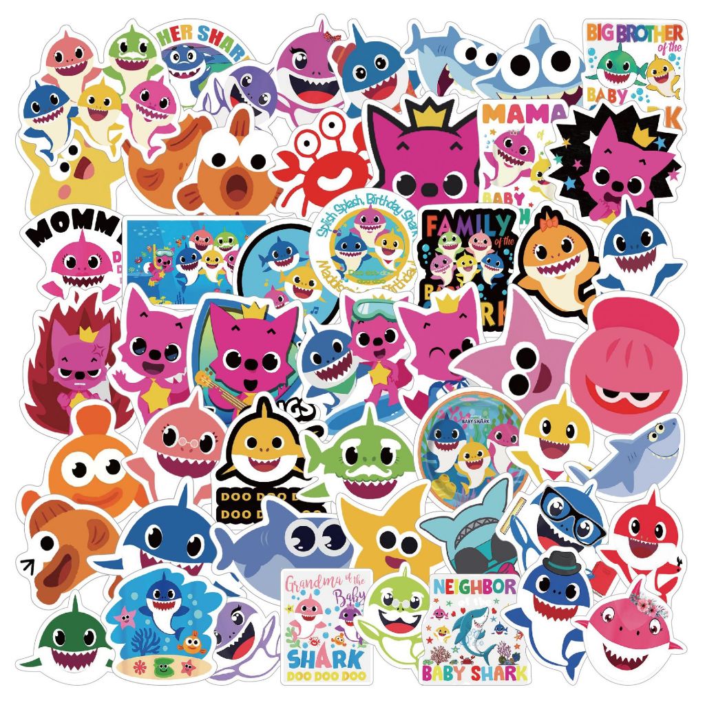 สติกเกอร์พีวีซี ลายการ์ตูนฉลามน่ารัก กันน้ํา สําหรับติดตกแต่ง 50 ชิ้น