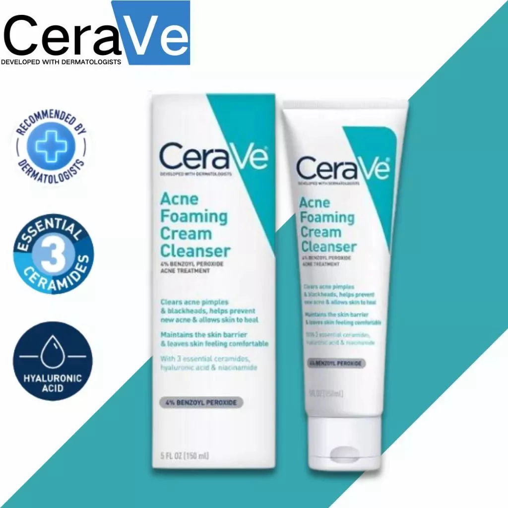 Cerave Acne Foaming Cream Cream Cleanser 4 % Benzoyl Peroxide Acne Treatment 150ml ให ้ ความชื ้ น 150ml
