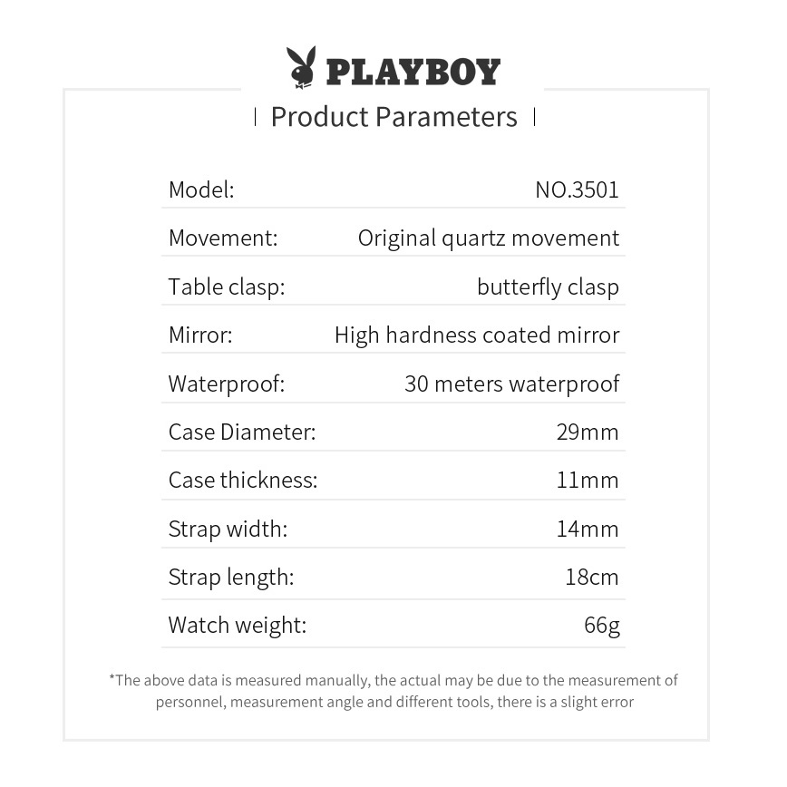 PLAYBOY นาฬิกาข้อมือผู้หญิง กันน้ํา 100% แท้ แฟชั่น แบรนด์เนม เล็ก สแตนเลส ส่องสว่าง รับประกัน 3501