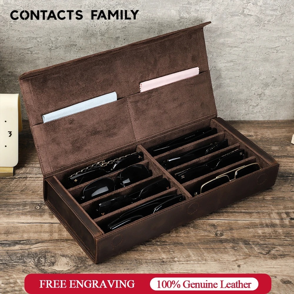 CONTACTS FAMILY กล่องแว่นตา 6/8 ช่อง กล่องเก็บแว่นกันแดดหนังแท้ อุปกรณ์จัดแสดงเครื่องประดับ
