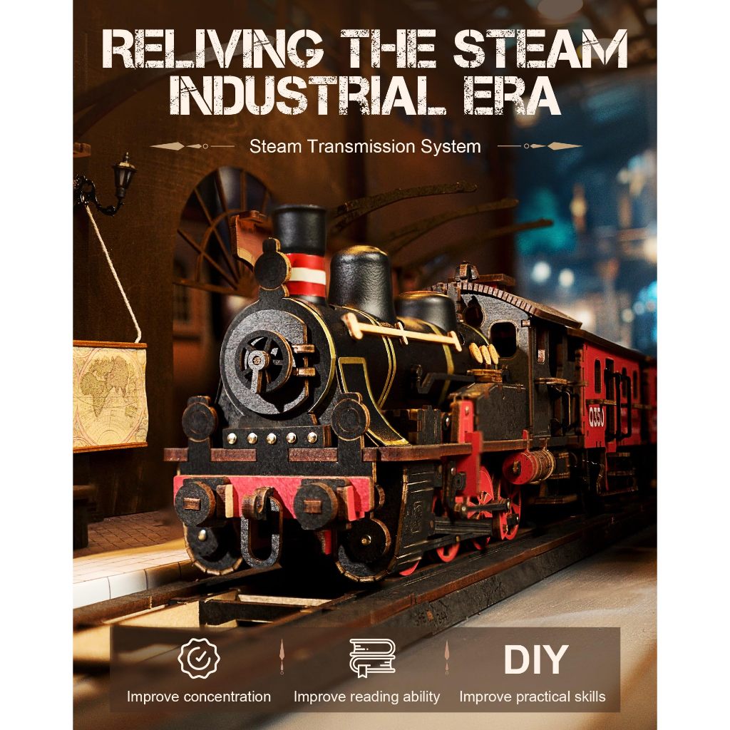 Robotime Rokr Steampunk Train Kit 3D ปริศนาไม้ DIY รุ่น Buildding ของเล่นวัยรุ่นของขวัญเด็ก