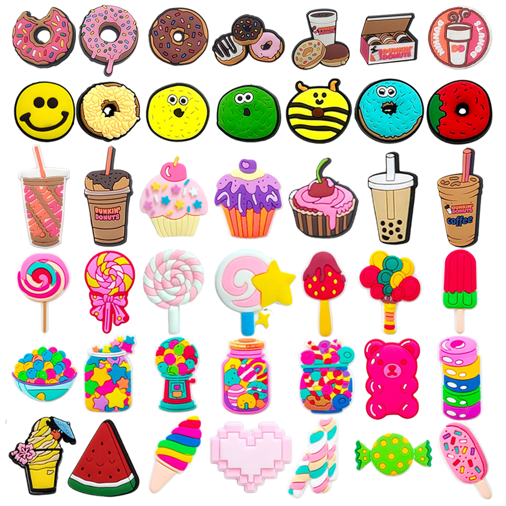 การ์ตูน Jibbitz 1pcs Candy Donut Crocs รองเท้า charms PVC อุปกรณ์เสริมสวนรองเท้าตกแต่ง DIY ที่ถอดออกได้รองเท้าหัวเข็มขัดเด็ก X-mas ของขวัญ