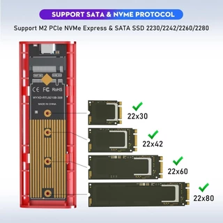 กล่องหุ้ม SSD M.2 10Gbps NVMe SATA ใช้ได้กับอะแดปเตอร์ NGFF NVMe PCIe SATA กล่องหุ้ม M.2 พร้อมเครื่องอ่านอะแดปเตอร์ USB C 3.1 Gen 2 ฟรี พร้อมสาย A-C